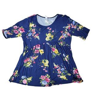Moa Collection Blue Floral Short Sleeve Tunic Top Women's Size 3xl 911